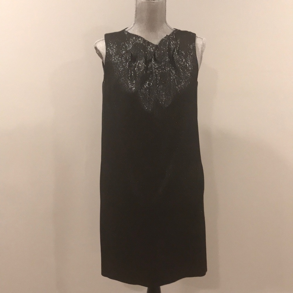 Vince Black Sleeveless Shift Dress with Shimmer Yoke